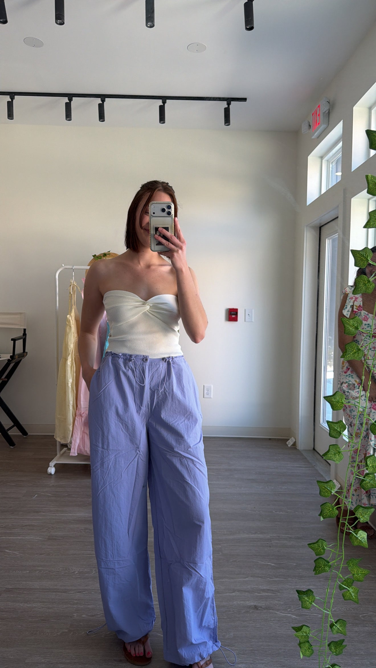 Snow Cream Strapless Knit Top