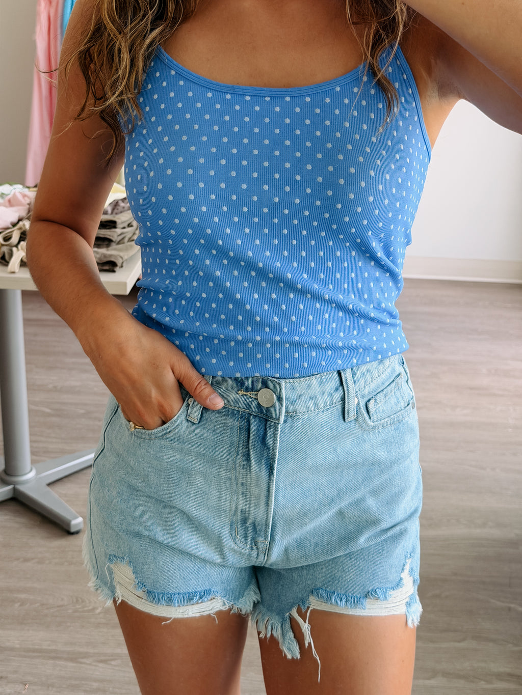 Baby Blue Polkadot Tank