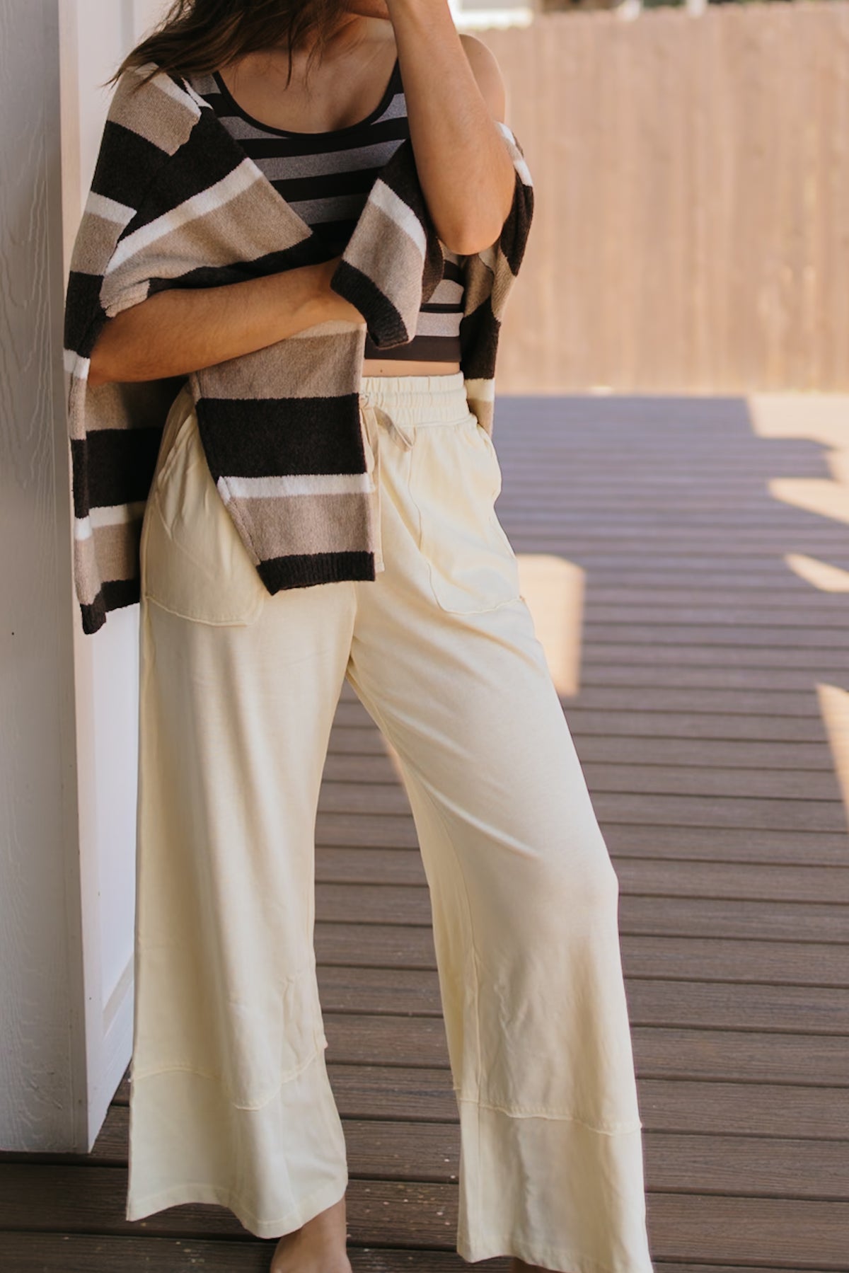 Mocha + Off White Striped Tank