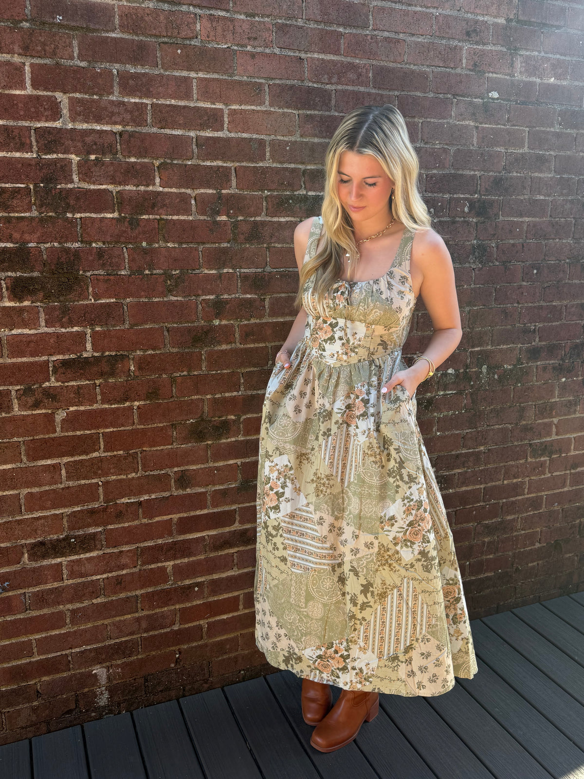 Sage Quilted Midi Dress