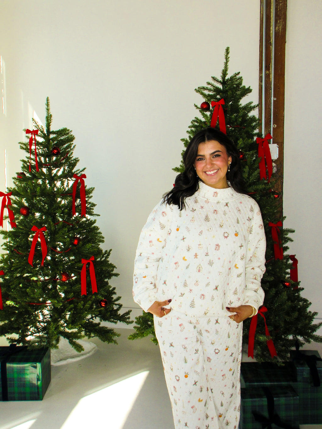 Quilted Christmas Wide Leg Pants
