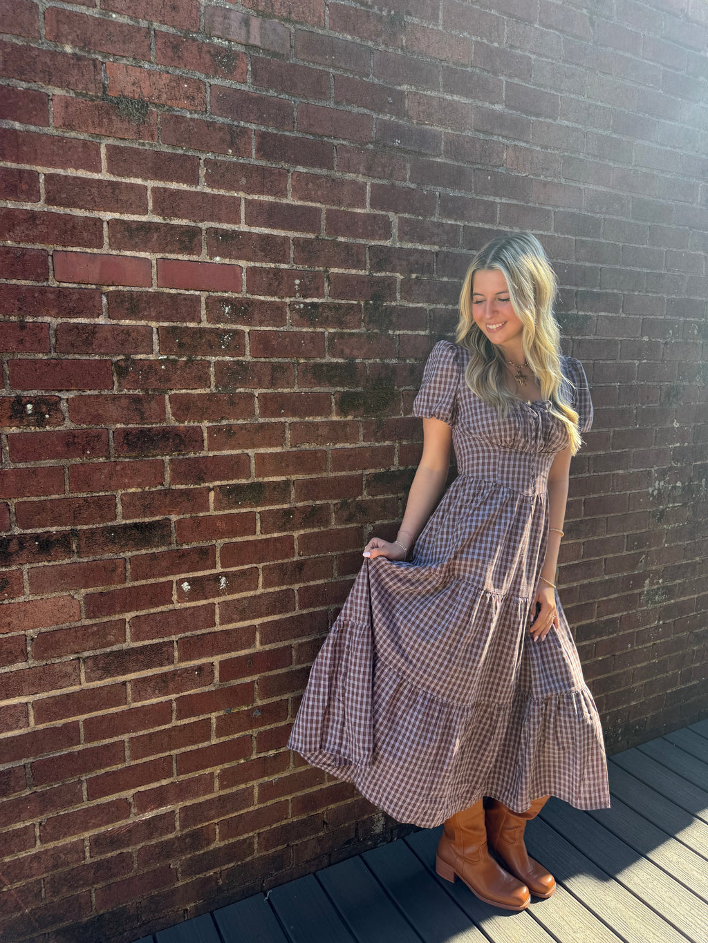 Plaid Brown Maxi Dress