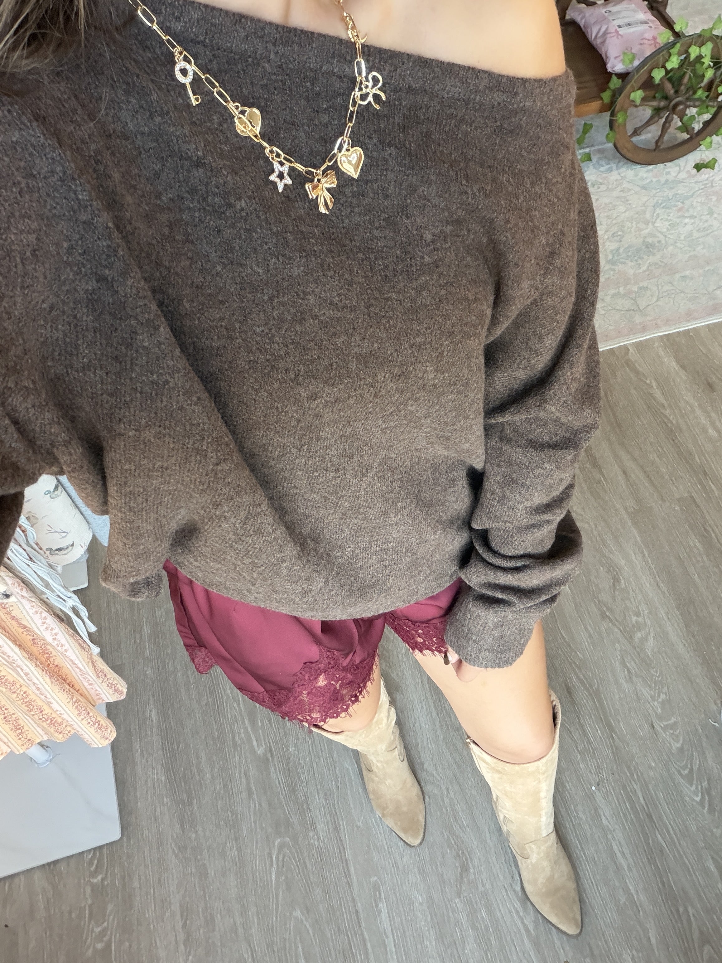 Brown Boatneck Sweater