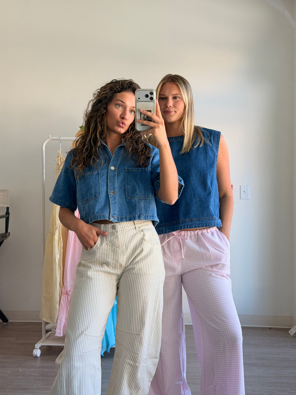 Striped Down Barrel Jeans