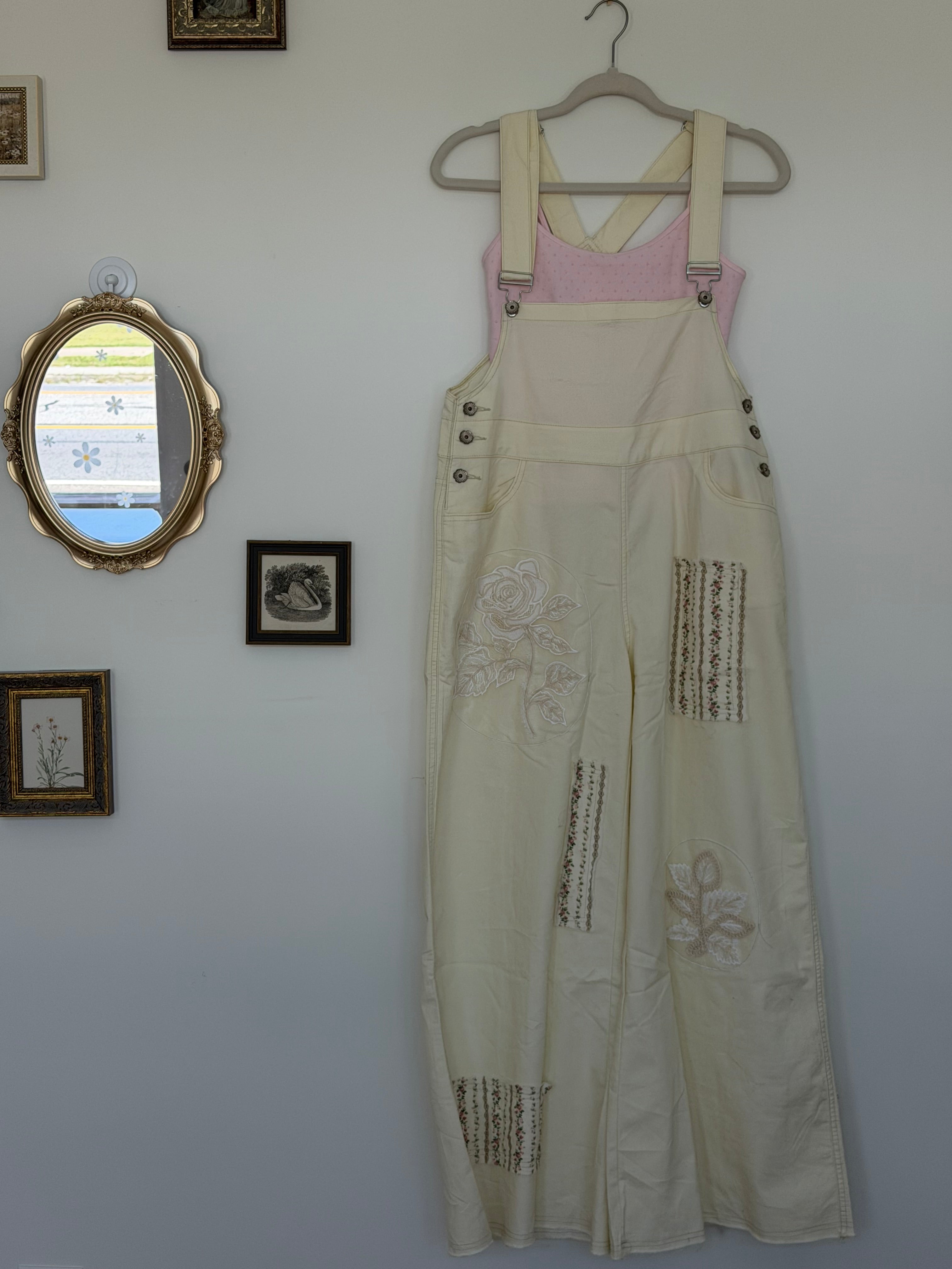 Patchwork Eggshell Overalls