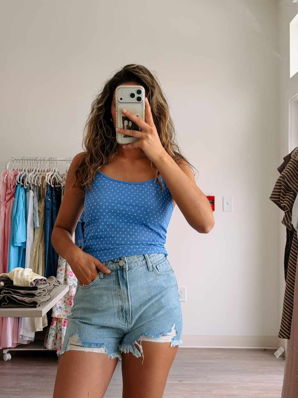 Baby Blue Polkadot Tank