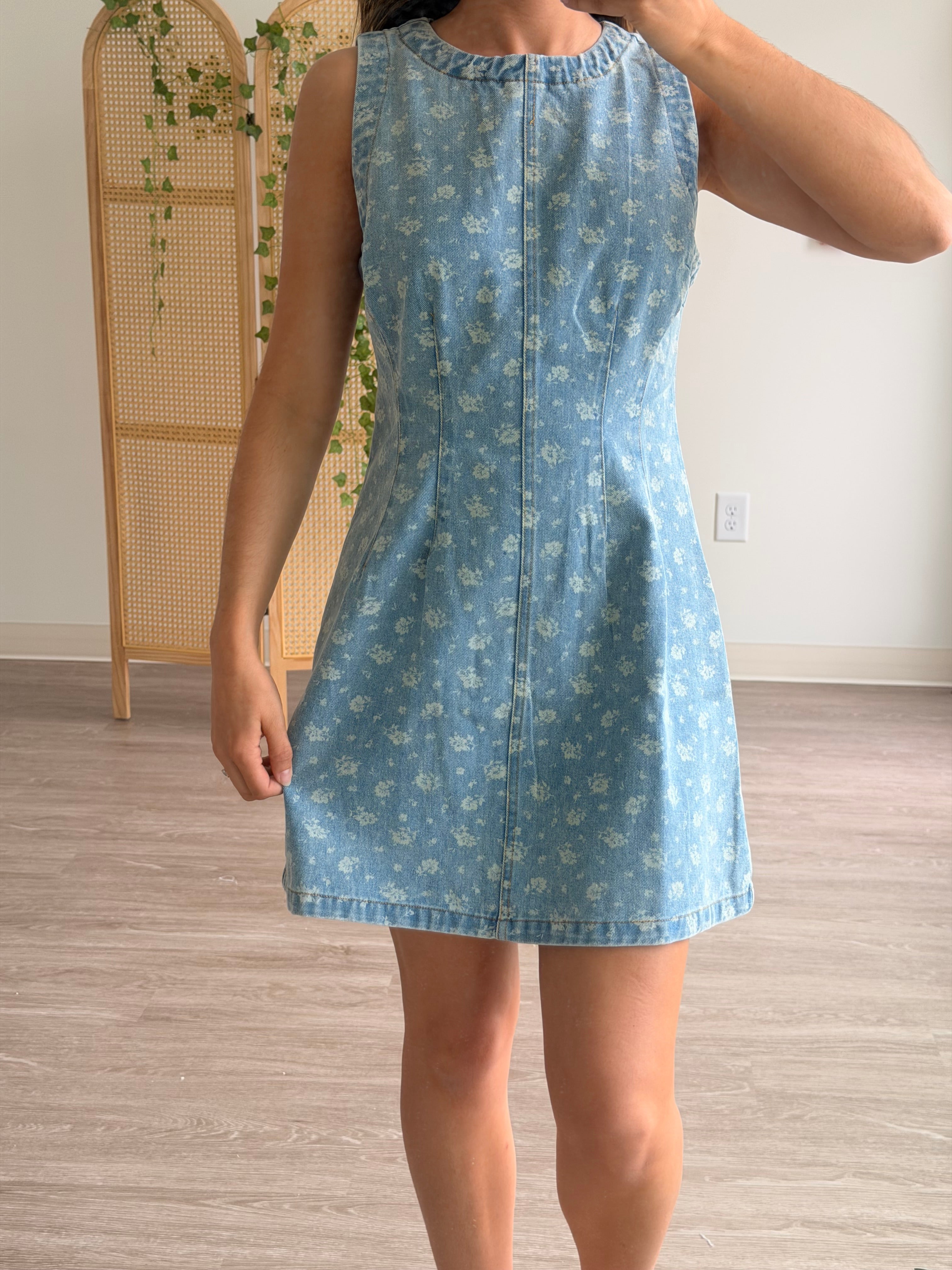 Floral Washed Denim Dress