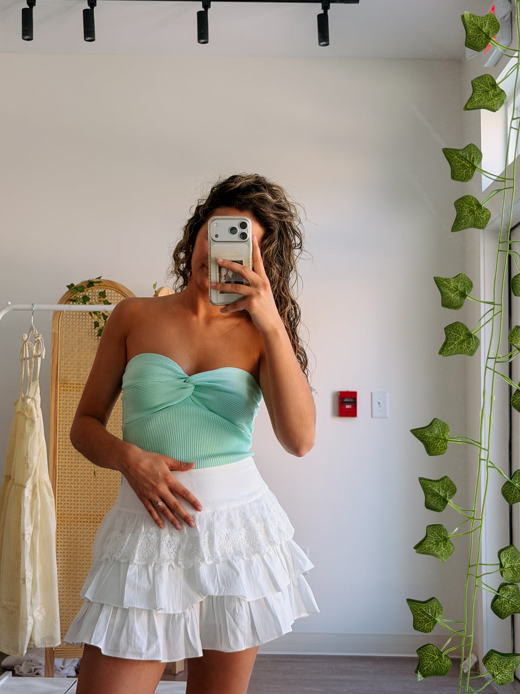 Mint Chip Strapless Knit Top