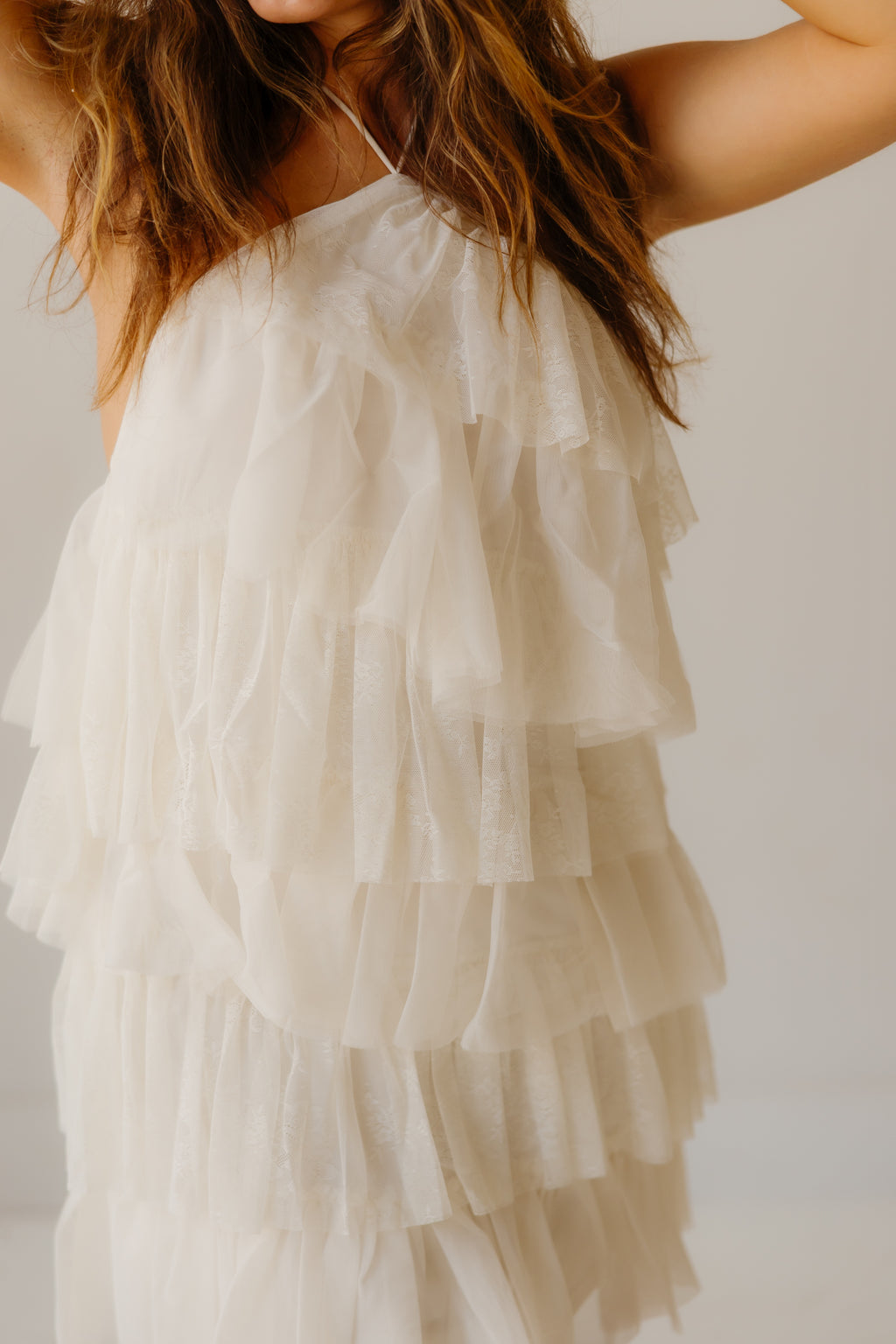 Ruffle Cream Short Dress