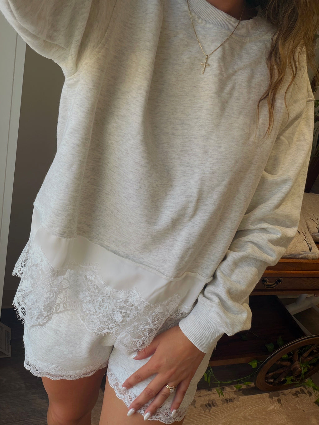 Heather Lace Sweat Set
