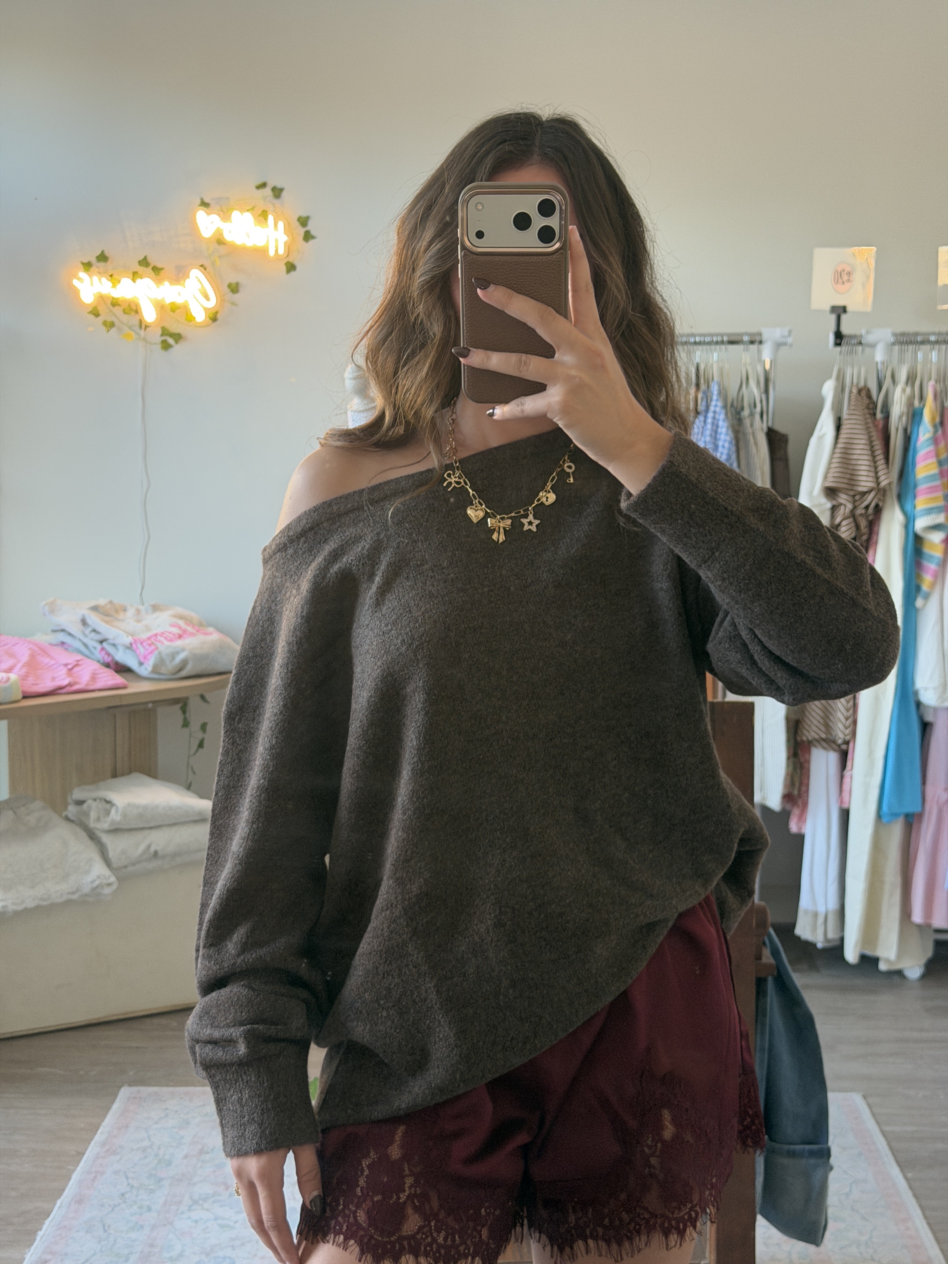 Brown Boatneck Sweater