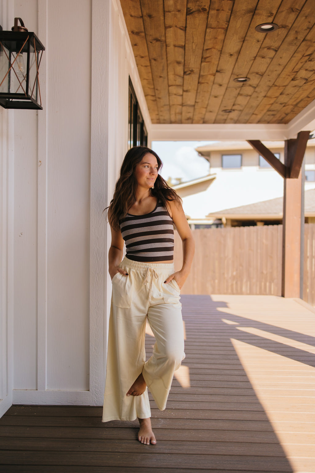 Mocha + Off White Striped Tank