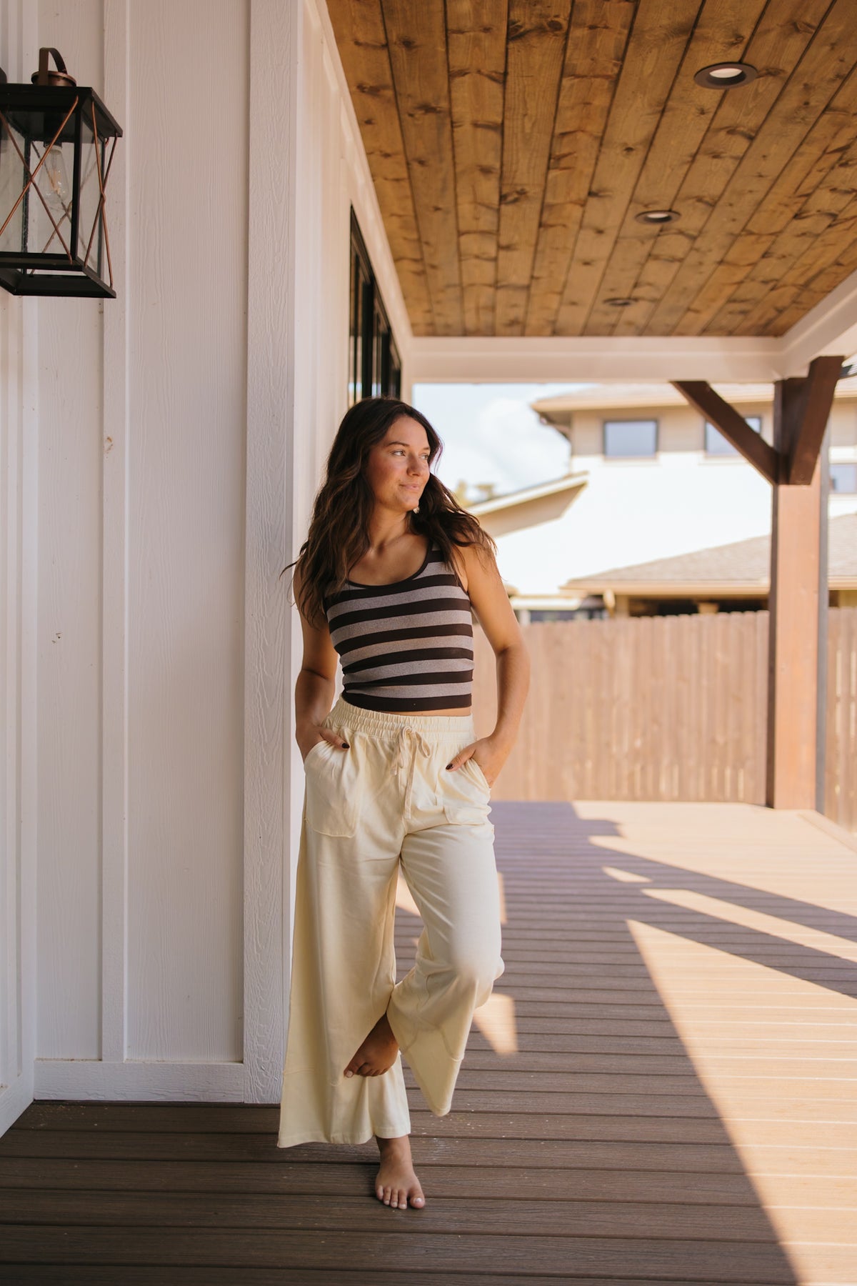 Mocha + Off White Striped Tank