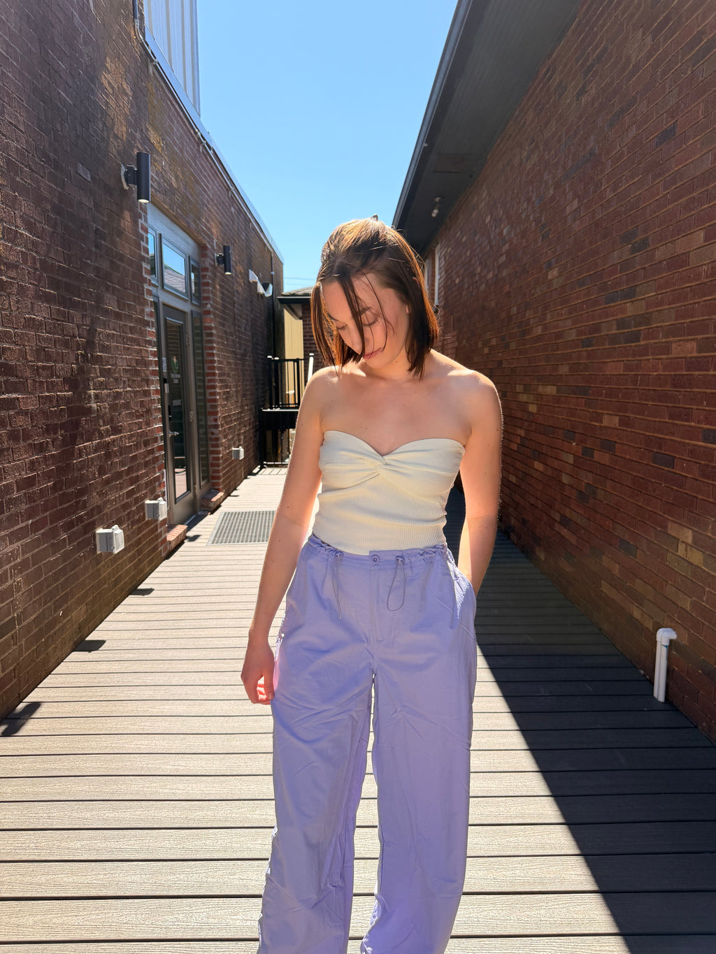 Snow Cream Strapless Knit Top