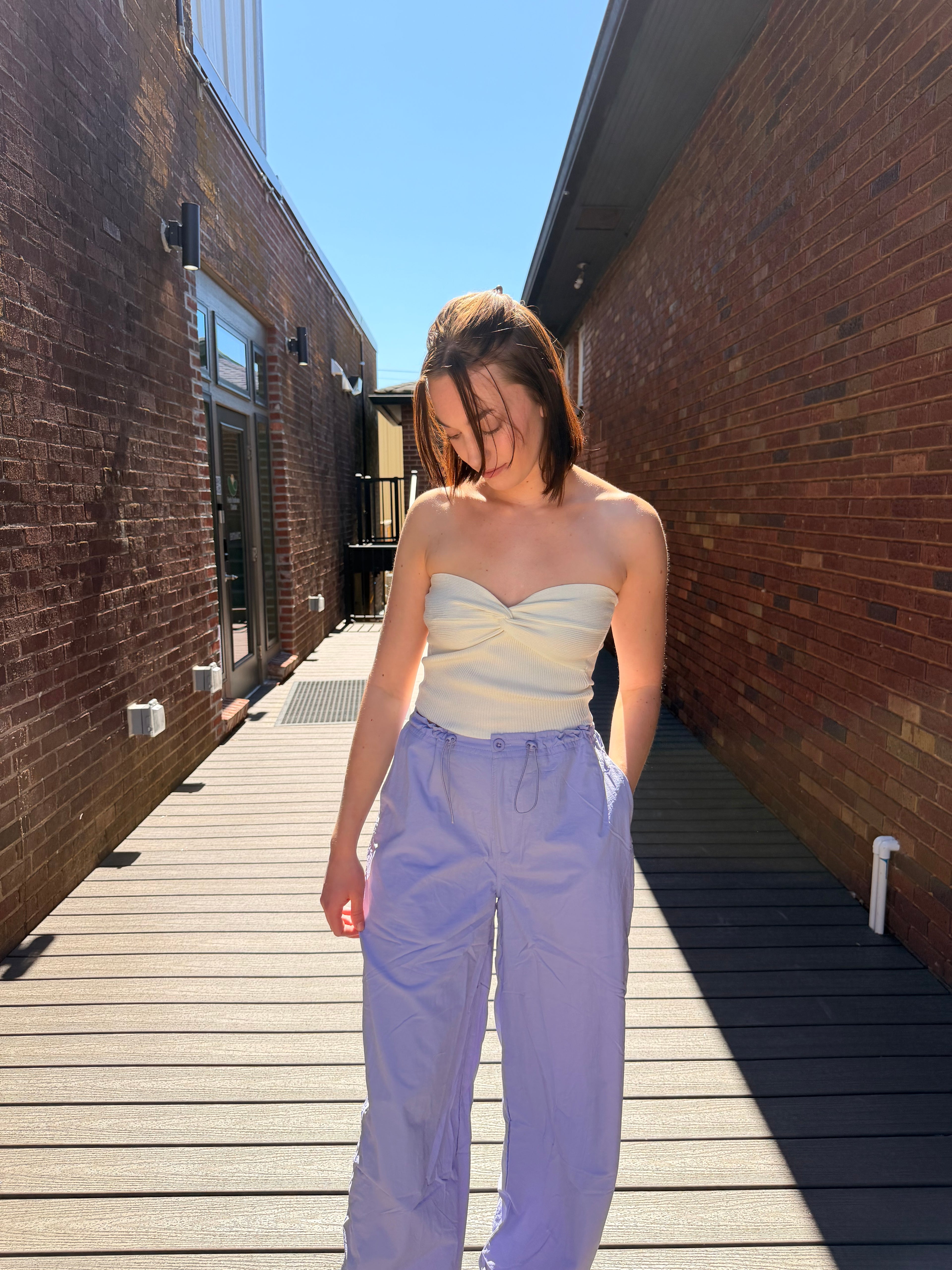 Snow Cream Strapless Knit Top