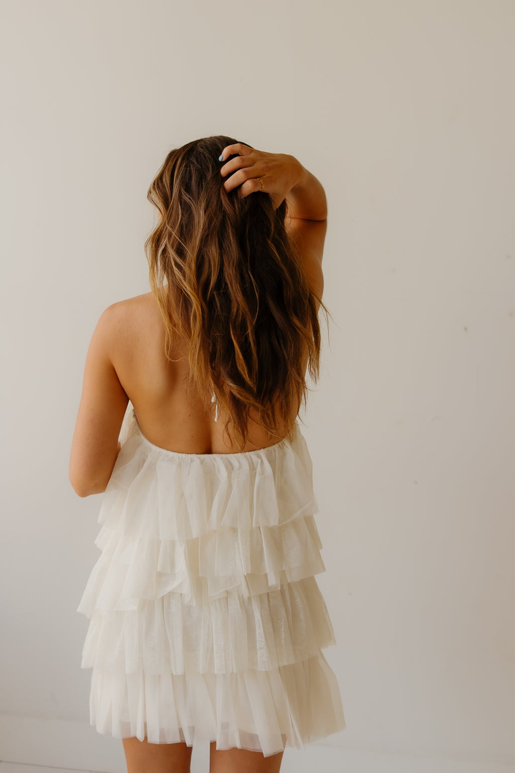 Ruffle Cream Short Dress