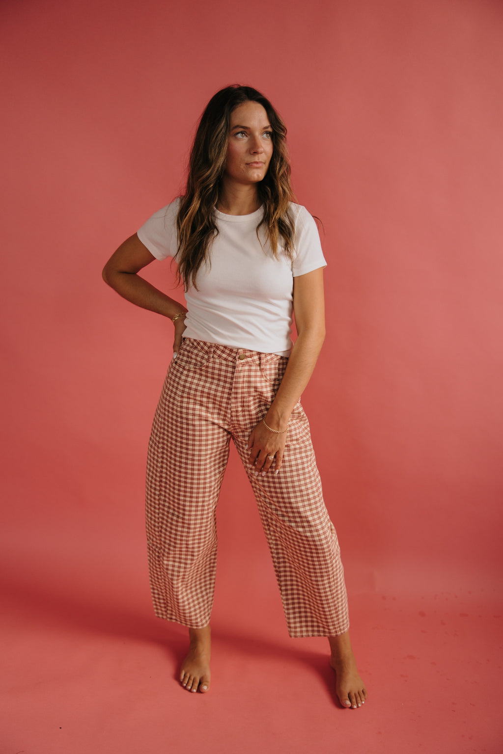 Burnt Gingham Barrel Jeans