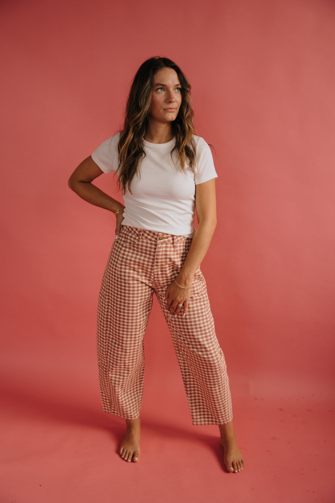Burnt Gingham Barrel Jeans