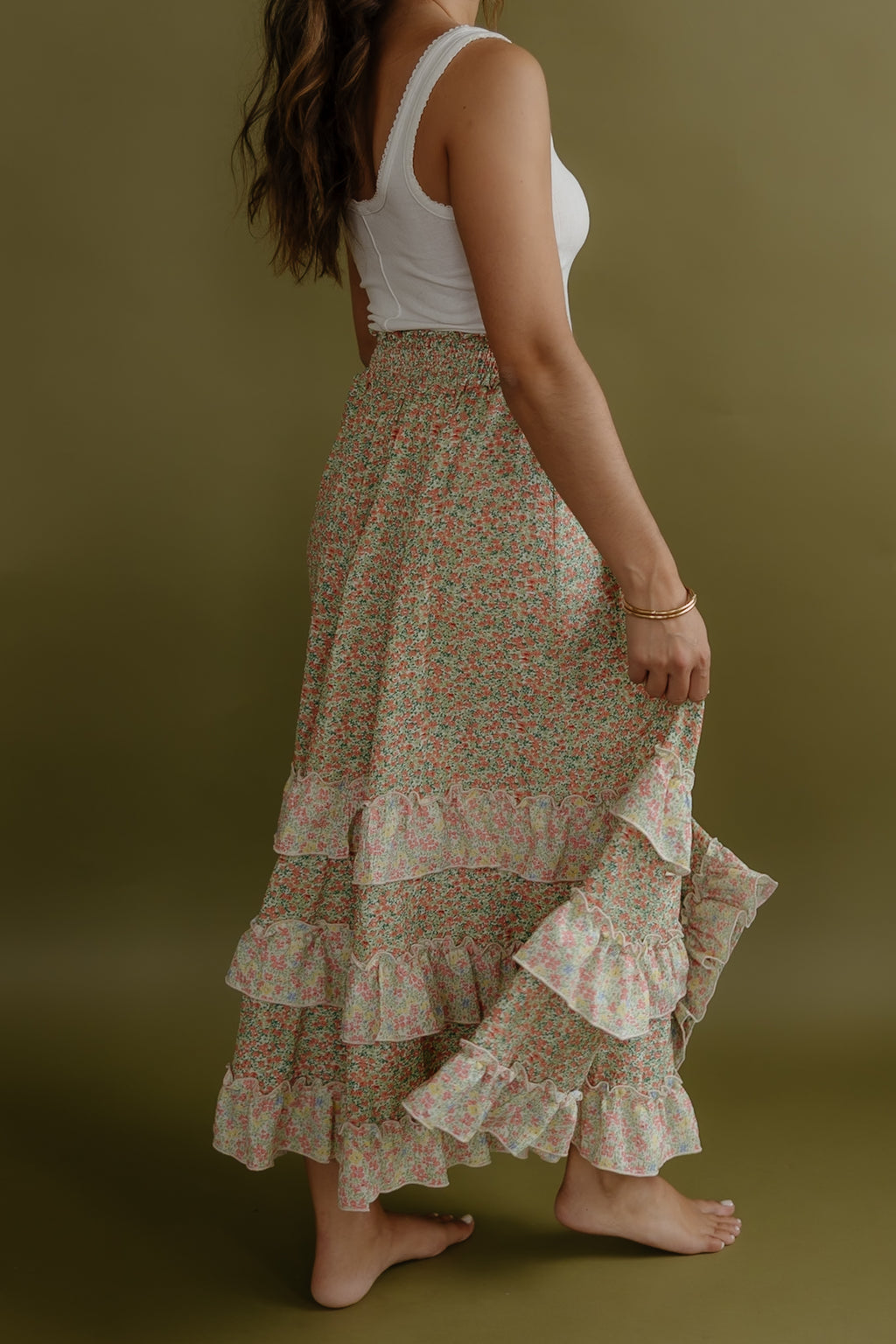 Ruffled Floral Maxi Skirt