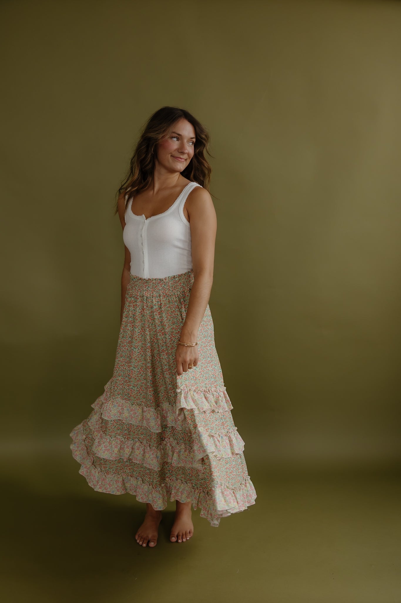 Ruffled Floral Maxi Skirt