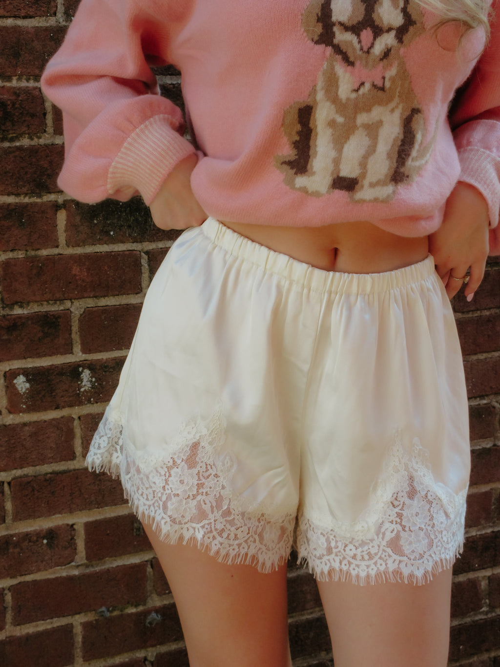 Cream Satin Lace Shorts