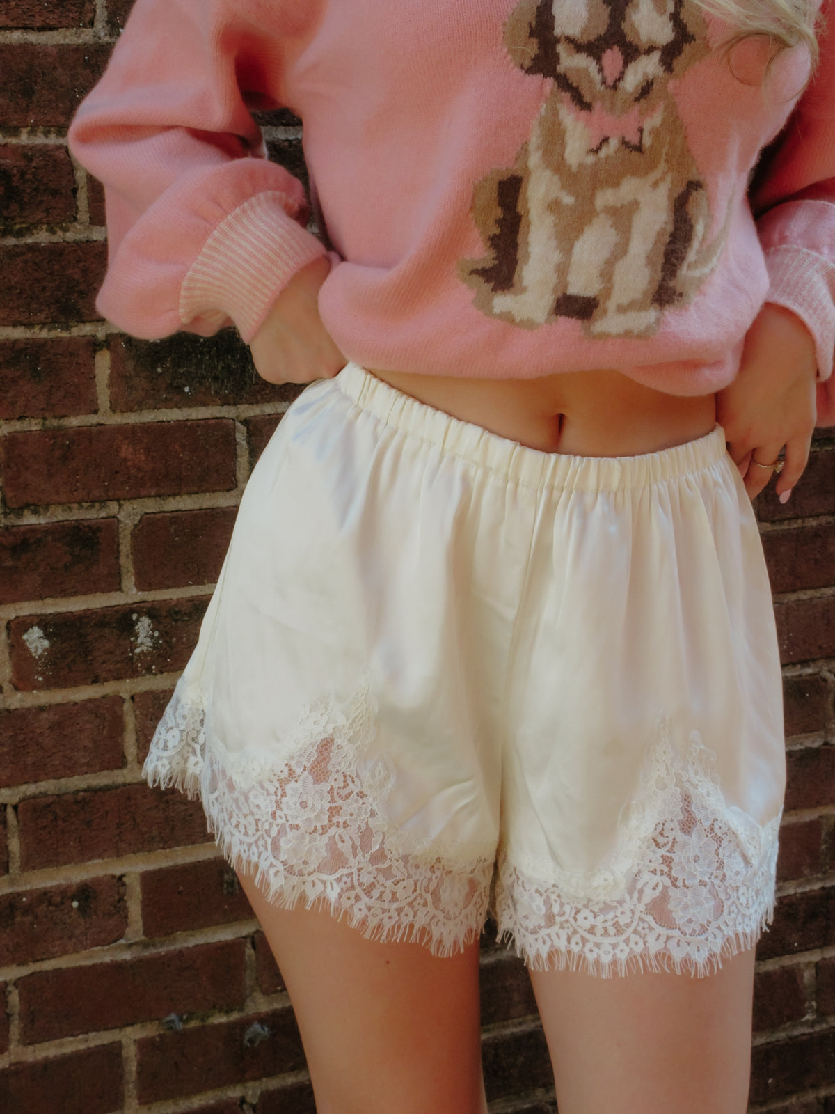 Cream Satin Lace Shorts