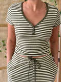 Olive Striped Set Top