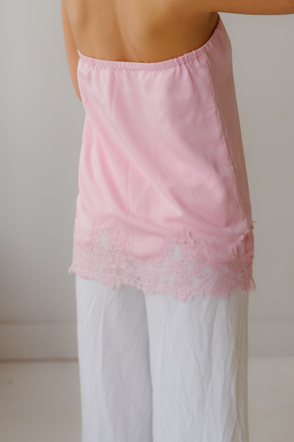 Pink Satin Lace Top