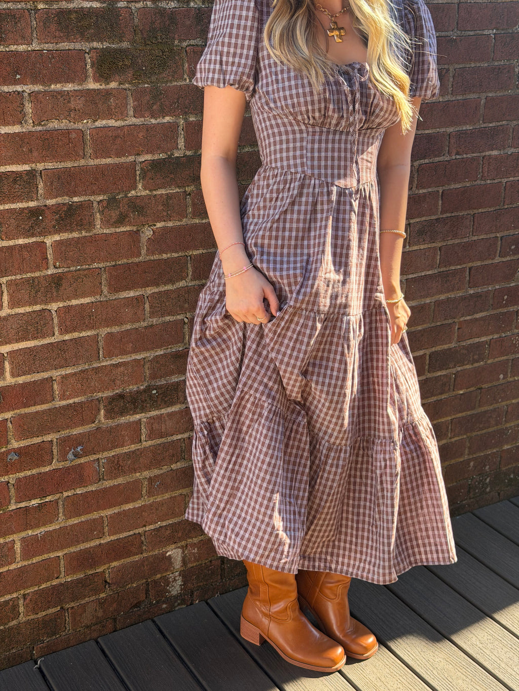 Plaid Brown Maxi Dress