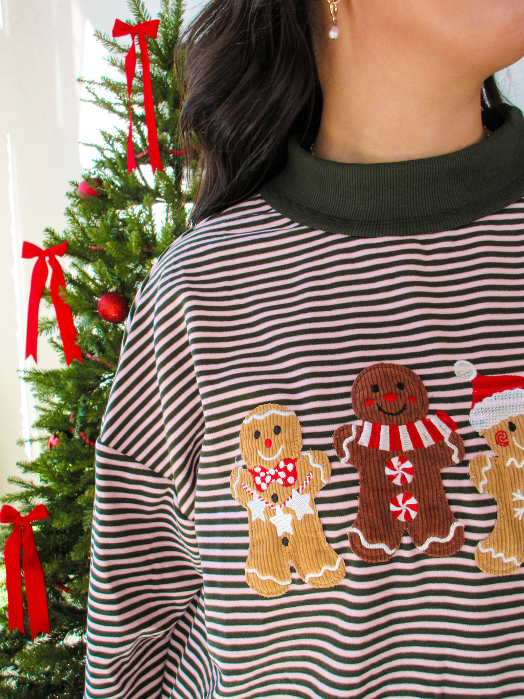 Gingerbread Men Striped Mockneck Sweatshirt