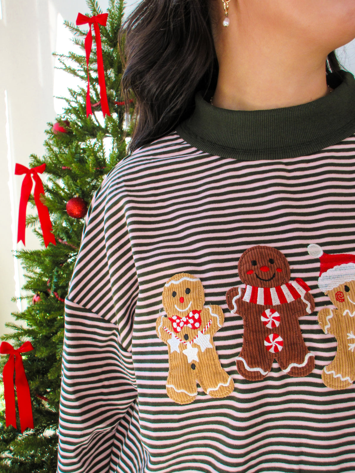 Gingerbread Men Striped Mockneck Sweatshirt